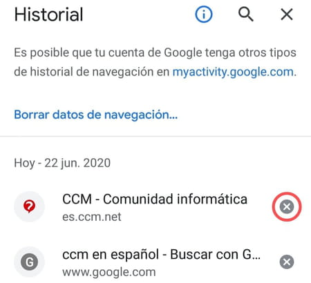 Borrar el historial de Chrome