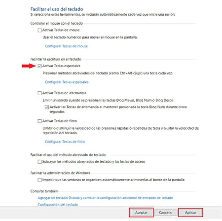 Activar las teclas especiales