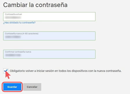 Netflix cambiar contraseña
