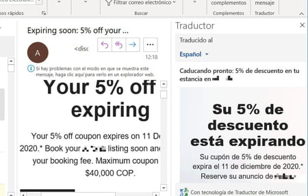 Traducir un correo en Outlook