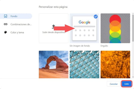 Cambiar el fondo en Chrome
