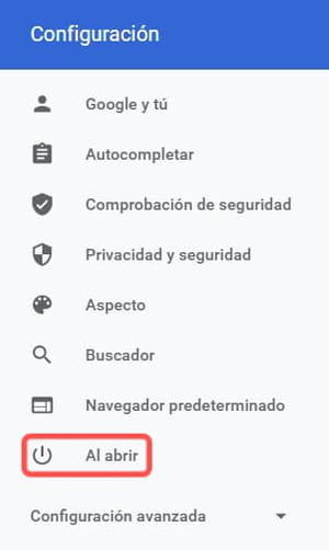 Cambiar página de inicio Chrome