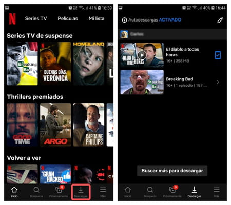 Netflix ver contenido descargado