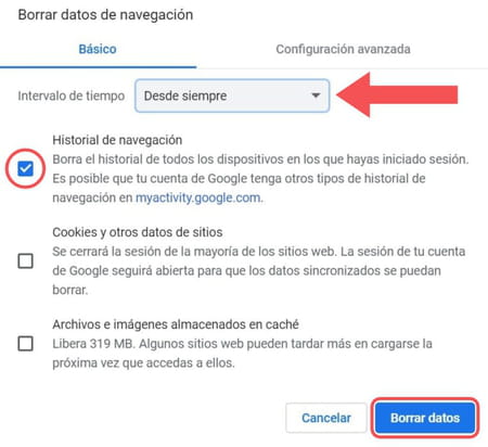 Pórtico Pebish Culo Borrar historial de Chrome: en PC, Android, automáticamente