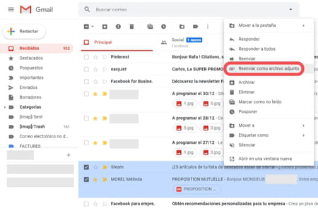 Adjuntar un correo en otro correo de Gmail